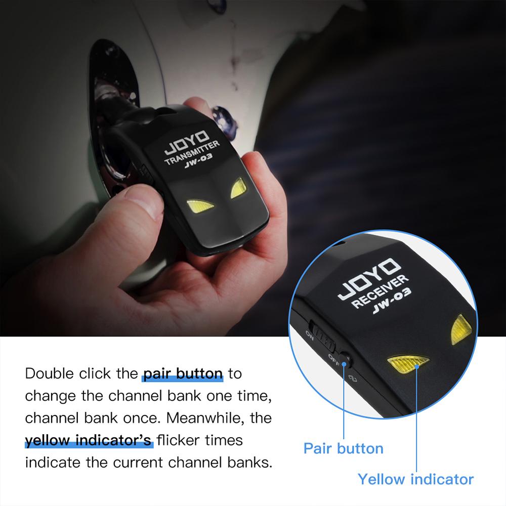 JOYO JW-03 Wireless Guitar System 2.4GHz Low Latency 20M Range Wireless Transmitter Receiver for Electric Guitar Bass Amplifier