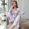 High-end Home Clothes Women's Floral Long Sleeve Pajama Set Crop Top And Wide Charming Loungewear Leg Pants Sleepwear Casual 2 Piece Pjs Lounge