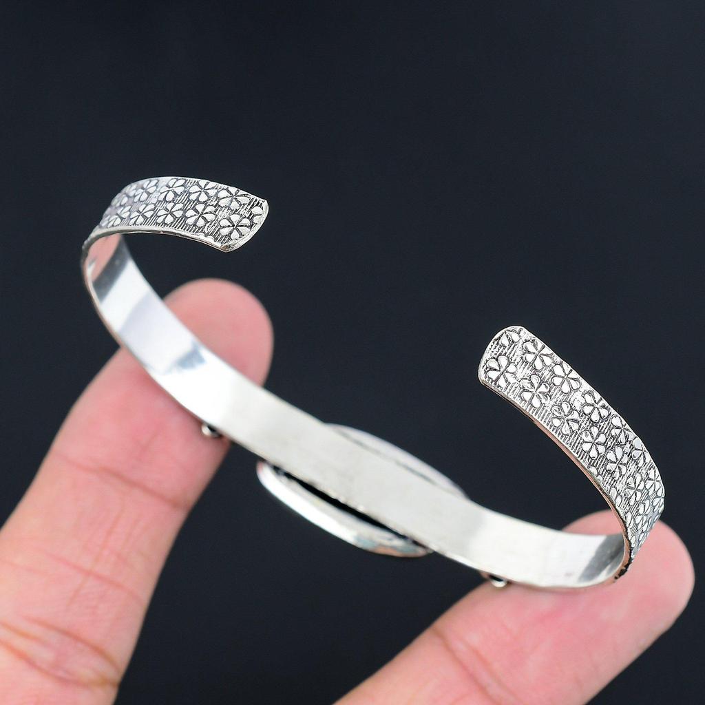 925 Sterling Silver Marquise Fume Agate Stone Art Deco Handmade Wife Boho Bangle