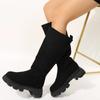 Fashion Plus Size 43 Women Platform Shoes Round Toe Slip-On Knee-high Boots Fashion Anti Slip Thick Sole Mid Heels Botas Mujer