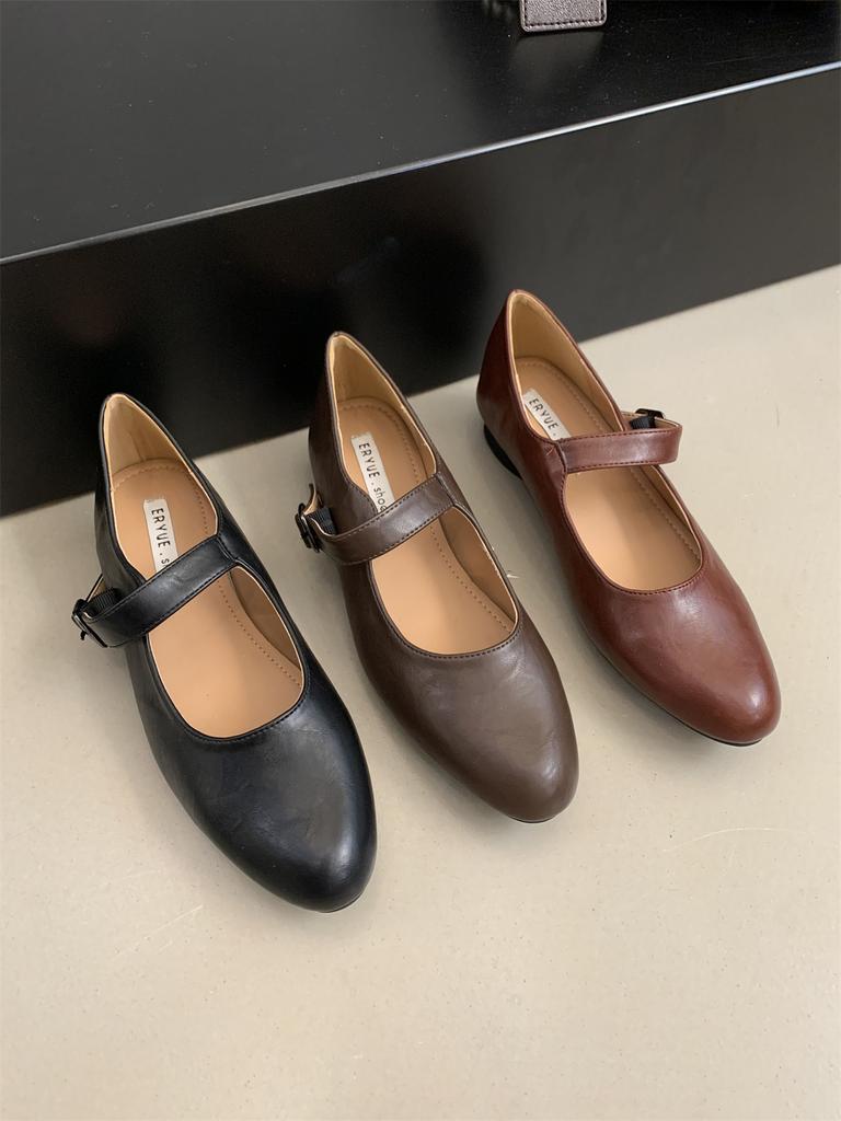 Retro Comfort Ballet Shoes Female Casual Daily Low Heel Loafers Luxury Buckle Strap Ladies Flats Mary Janes Shoes Party Pumps