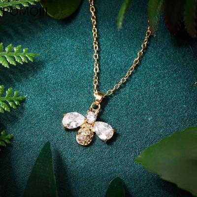 Exquisite Shine Zircon Bee Pendant Choker Necklace For Women Girlfriends Jewelry Wedding Clavicle Chain Insect Charm Female Gift