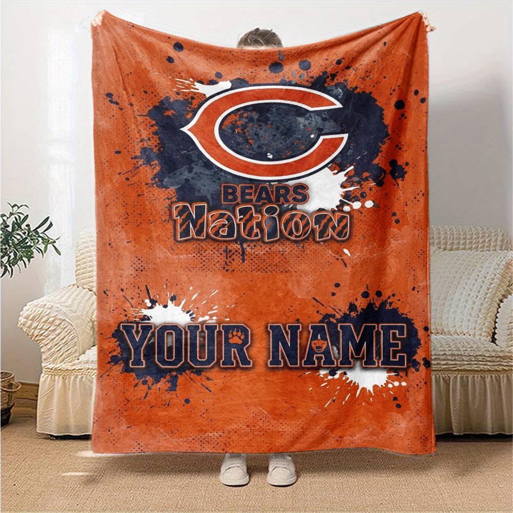 Name Custom Chicago Bears Print Flannel Blanket High Quality Warm Comfortable Cover for All Seasons Perfect for Gifts Home Decor