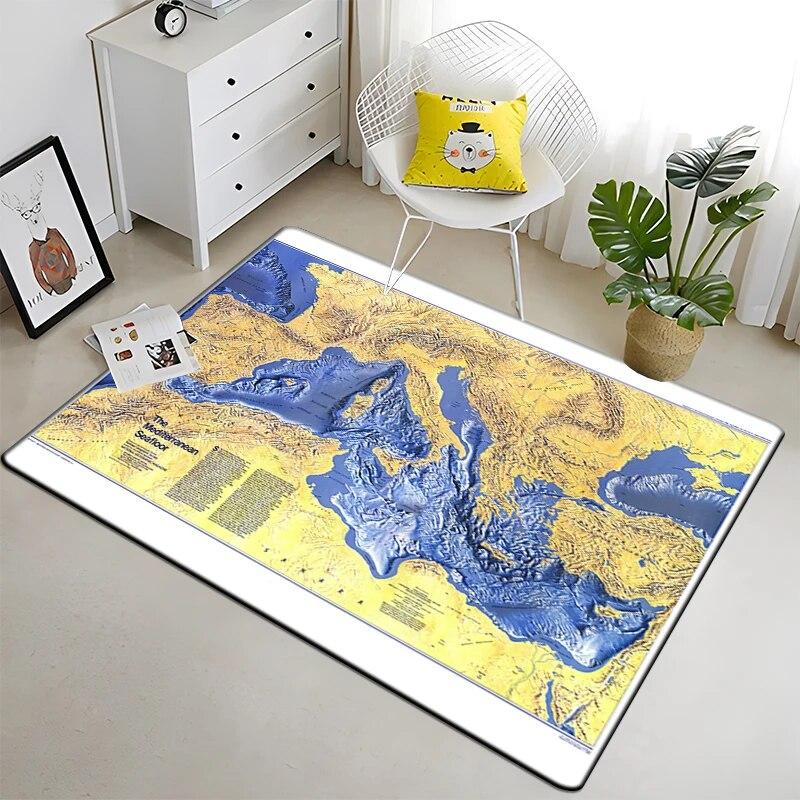 Retro navigace Mapa Vzor Dekorativní čtvercový koberec Moderní dům Obývací pokoj Podlaha Matná Ložnice Koberec Umění Plakát Podložka Vějíře Dárek