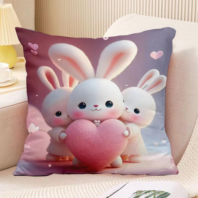 Schlafzimmer Wohnzimmer Quadratische Kissenhülle Niedlicher Hasen-Druck Dekorative Kissenhülle