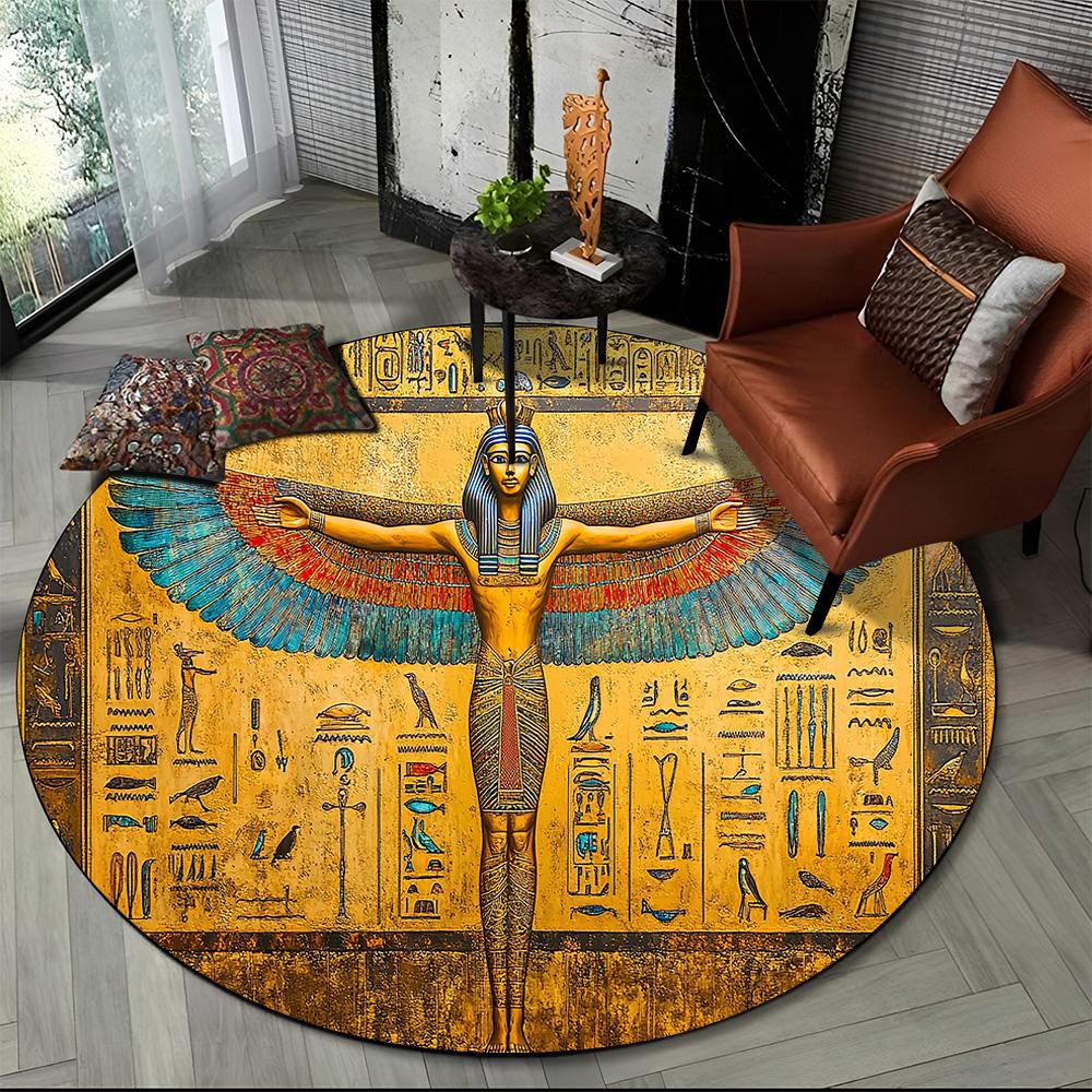 2025 New Ancient Egypt Hieroglyphic Mythology Wall Painting Glyph Round Carpet Rug for Bedroom Living Room Sofa,Decor Floor Mat