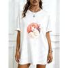 Oversized T-Shirt Black White Fox Cherry Blossom Print Casual Streetwear For Women