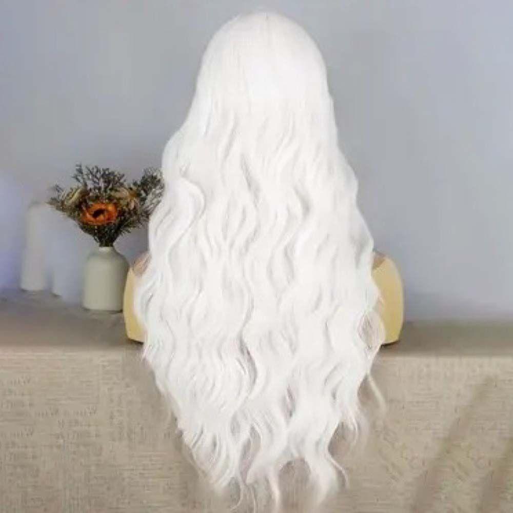Elegant Long Wavy Curly Wig Middle Part Cosplay Lolita Wigs White Orange Synthetic Wigs Halloween