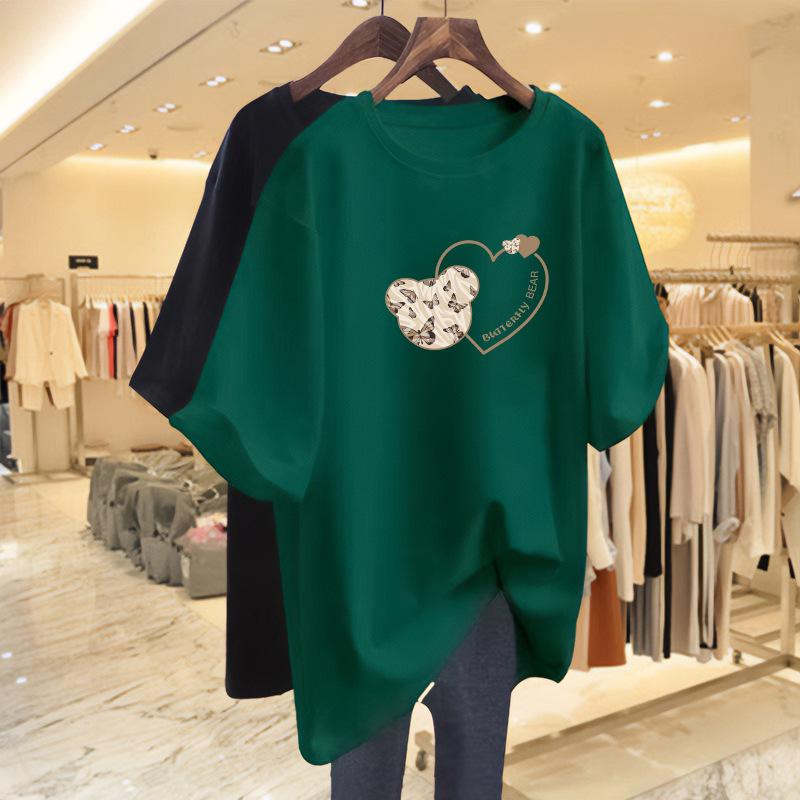 

2024 Плюс Размер Женская Чистый Хлопок Прикрывающая Бедра Свободная Футболка Средней Длины L темно-зеленого