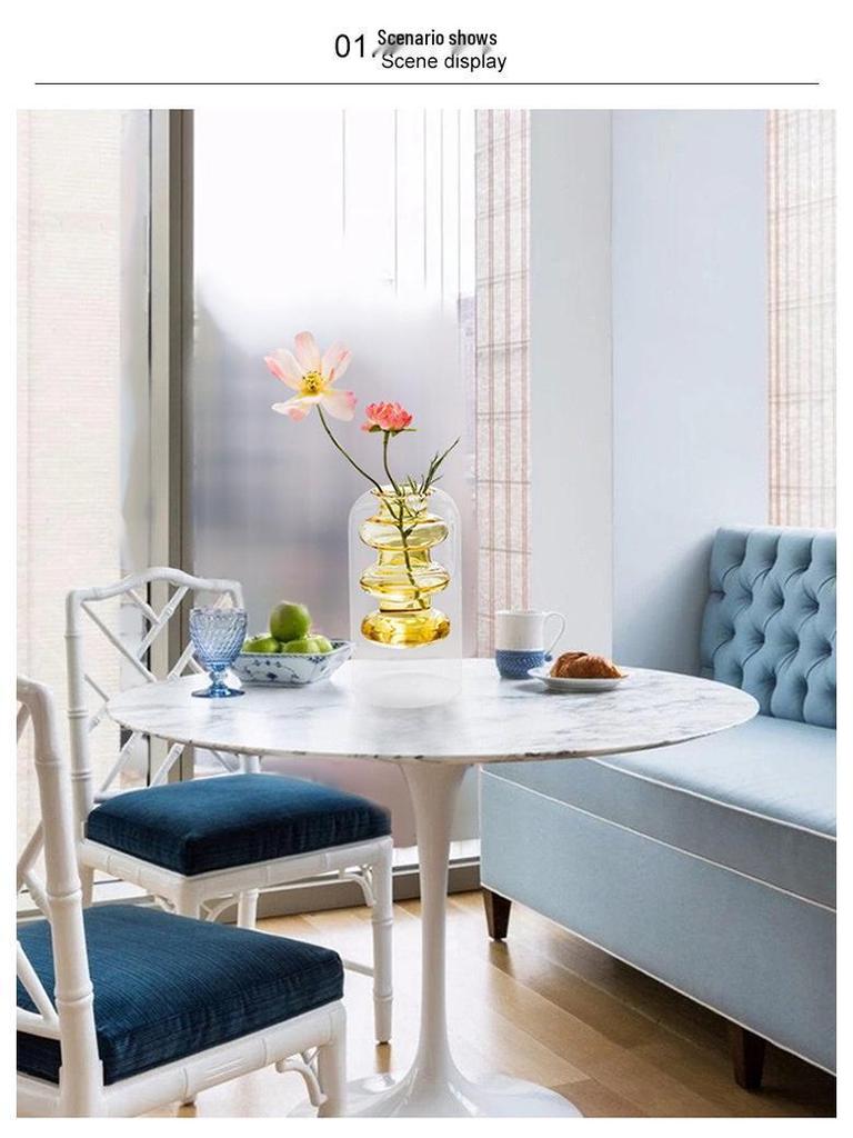 European Glass Rattan Aroma Vase - Double Layer, Colored Glass, Flameless Hydroponic for Living Room