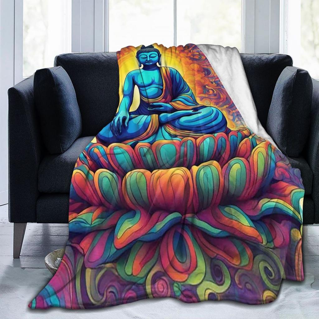 Coperta Yoga Buddha Coperta in Pile per Divano Coperte Leggere per Casa Camera da Letto Esterno Copriletto Trapunta
