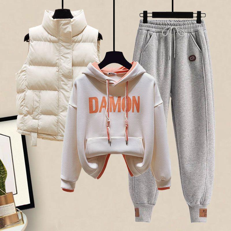 Plysj Tykk Hettevest Casual Sportbukser Moteriktig Student Sportssett Vinter Treningsdress Antrekk