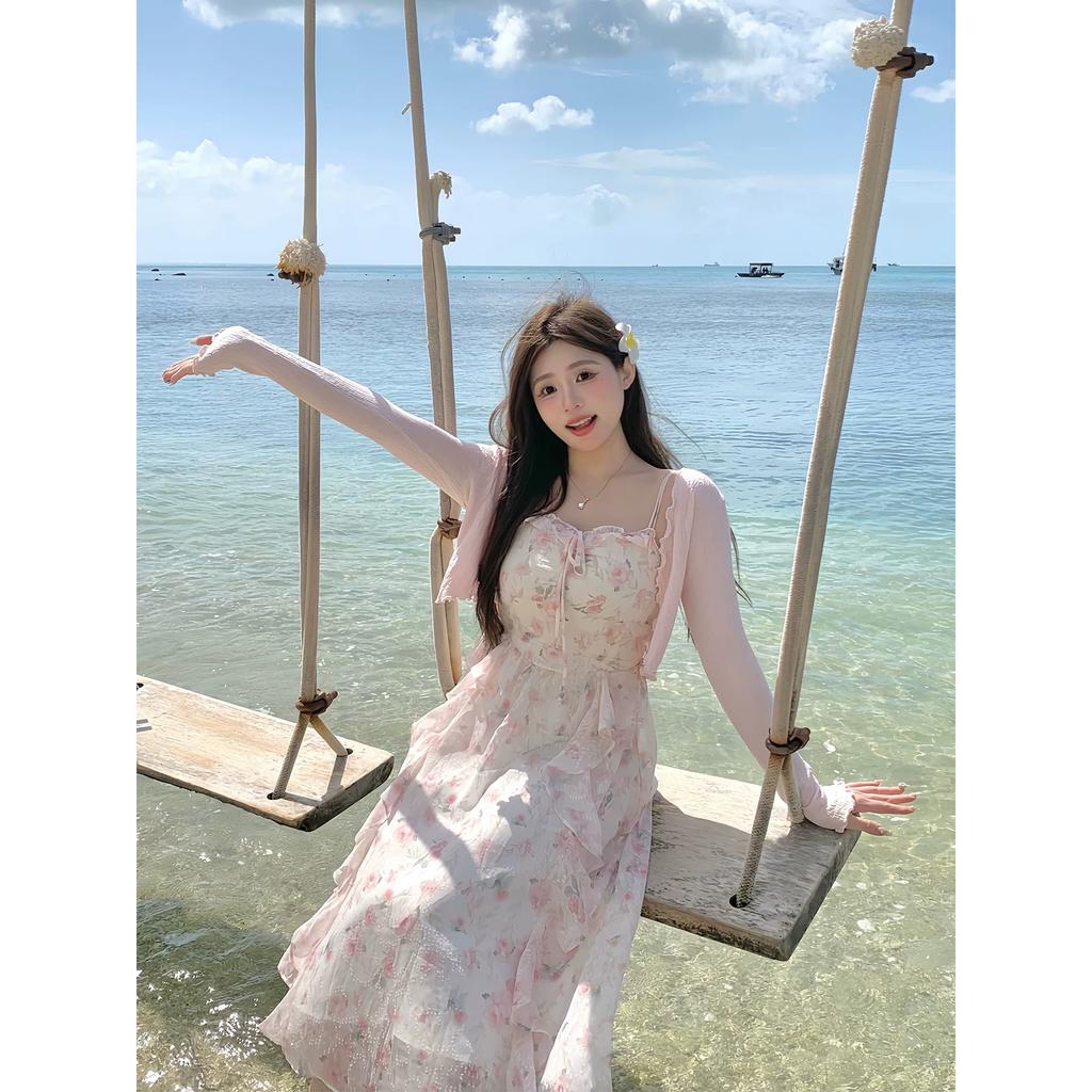 Pink Floral Dress, Gentle Temperament, Sleeveless Waist Long Suspender Skirt (single Skirt), Mind Taking Pictures Carefully