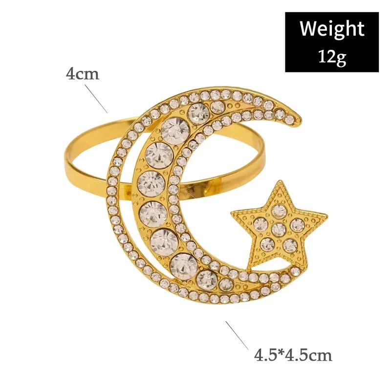 1-24PCS Elegant Metal Napkin Rings Ramadan Moon Star Design with Crystal Details for Festival Table Setting Celebration