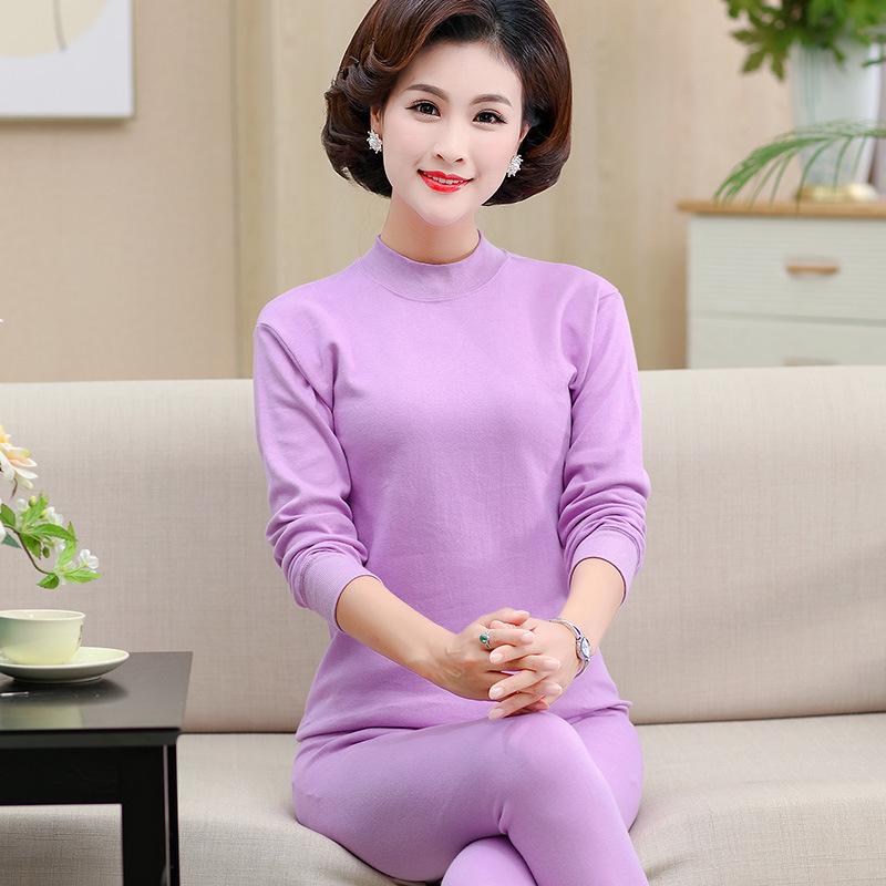 Women's Pure Cotton Thermal Underwear Set for Middle-Aged and Elderly - Thin, Large Size Autumn Attire