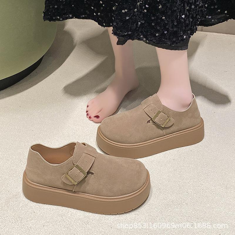 Round head platform casual Borken single shoes women's 2025 autumn new retro casual one-pedal lazy loafers women