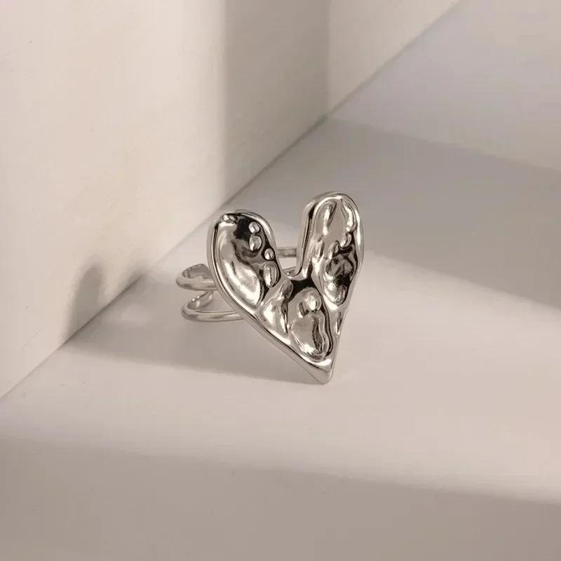 2025 Irregular Exaggerated Metal Flower Open Rings Women Elegant Punk Double Layered Finger Ring Adjustable  Accessories