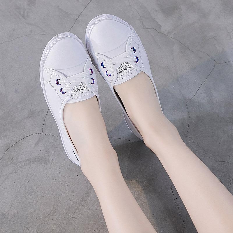 

Shallow leather little white shoes women s spring and summer flat bottom Korean version student first-layer cowhide versatile nurse women s single sho 34 белый