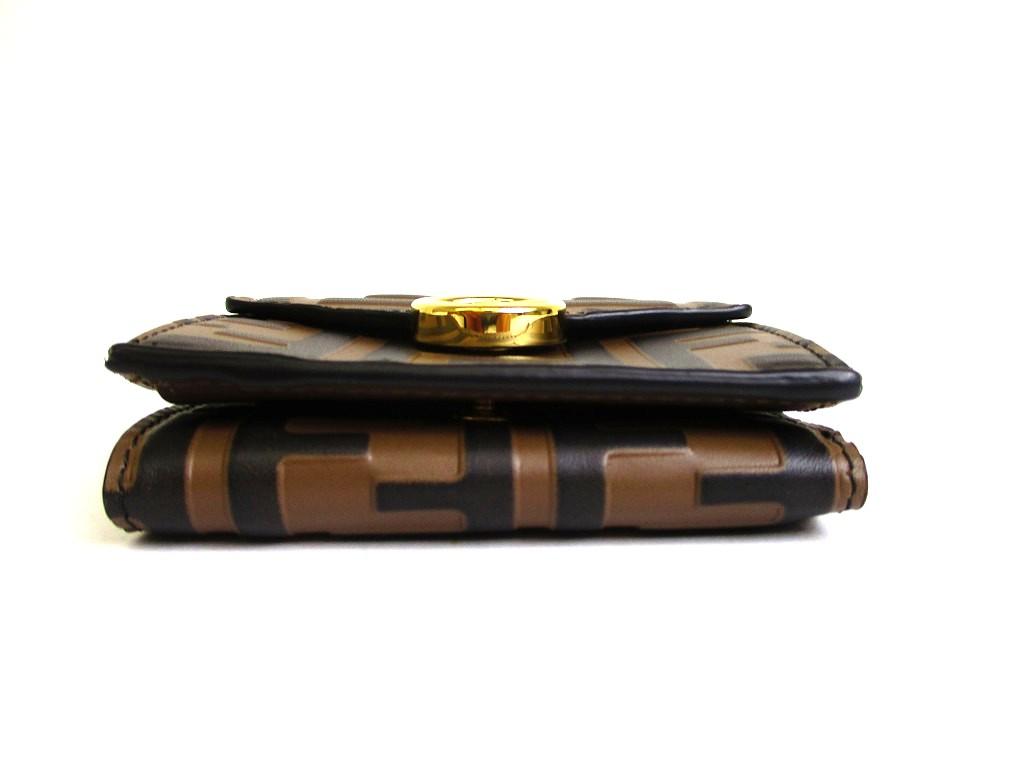 Authentische FENDI F IS FENDI FF Braun Leder Gold H/W Micro Dreifach-Geldbörse #b151 Vom Verkäufer überholt