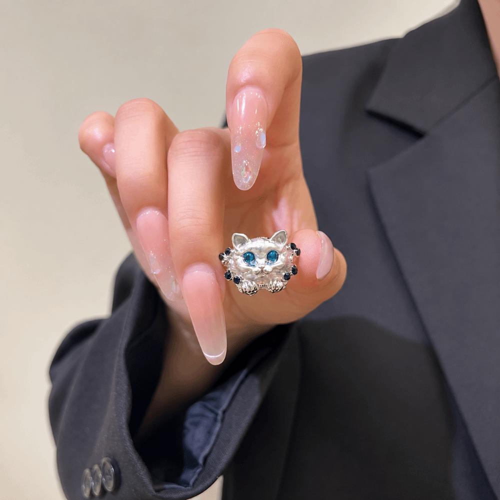 Open Band Open Ring Adjustable Fit Index Finger Ring Elegant Cat Open Ring Gift for Cat Lovers