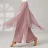 Classical Dance Dress Pants Women Double Layers Loose Trouser Practice Costume Spliced Shiny Chiffon Skirt Performance Dancewear