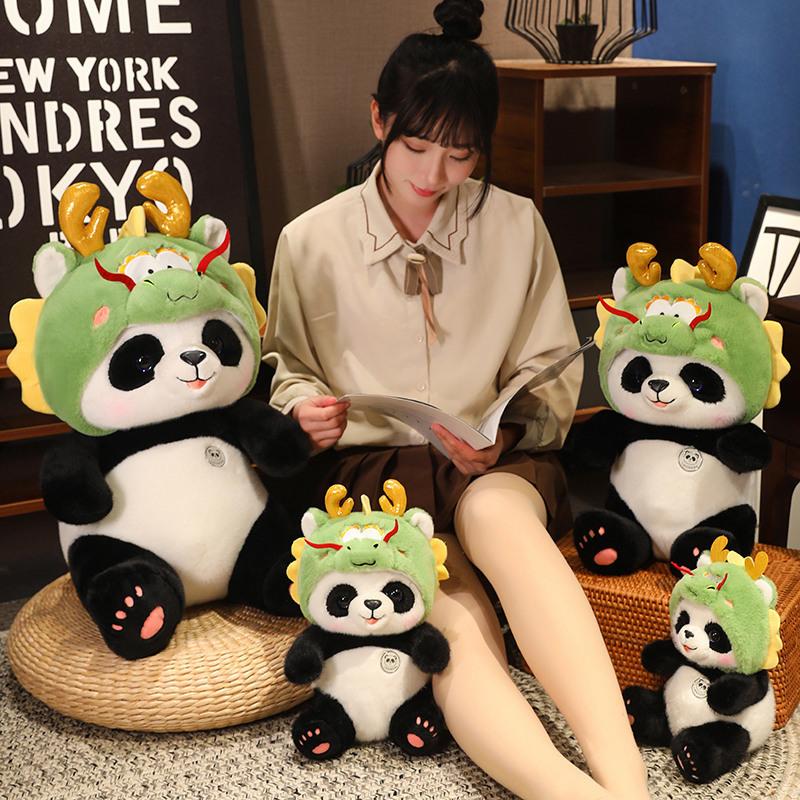 Sitting Panda Transforms Into Year of the Dragon Doll Plush Toy Sleeping Pillow Year of the Dragon Doll Mascot