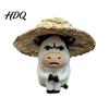 Resistant To High Temperature Decor Cute Straw Hat Cow Car Ornament Creative Desktop Figurine Healing Style Ornaments with Hat Cartoon Dashboard