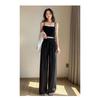 Spring Autumn Loose Casual Solid Elastic Waist Straight Pants Women Draped Flods All-match Wide Leg Trousers