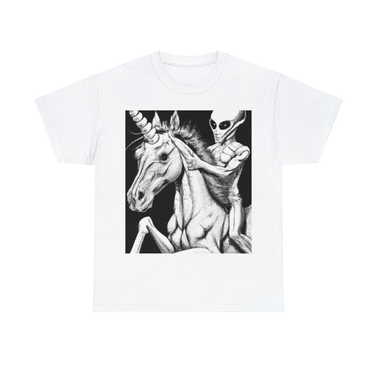 Unisex Adult T Shirt Alien Riding Unicorn Funny UFO Tee Weird Hipster Novelty S разноцветный