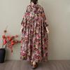Summer  Vintage Floral Maxi Dress Women Plus Size Casual Loose Long Hooded Pleated Basic Dress