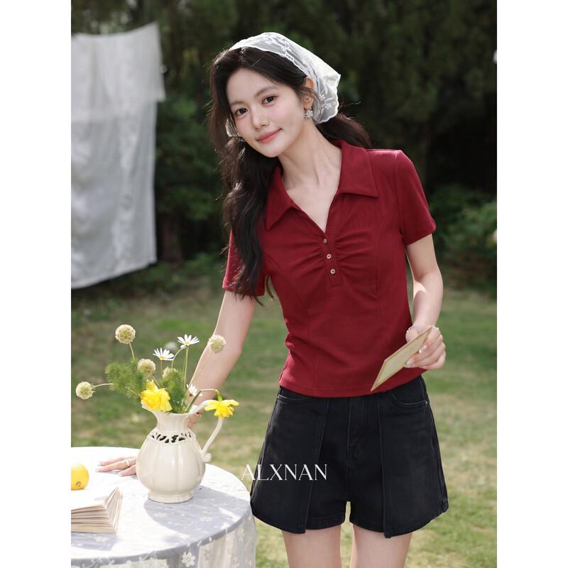 Women s Slim-fit Polo Collar Short Sleeve T-shirt M