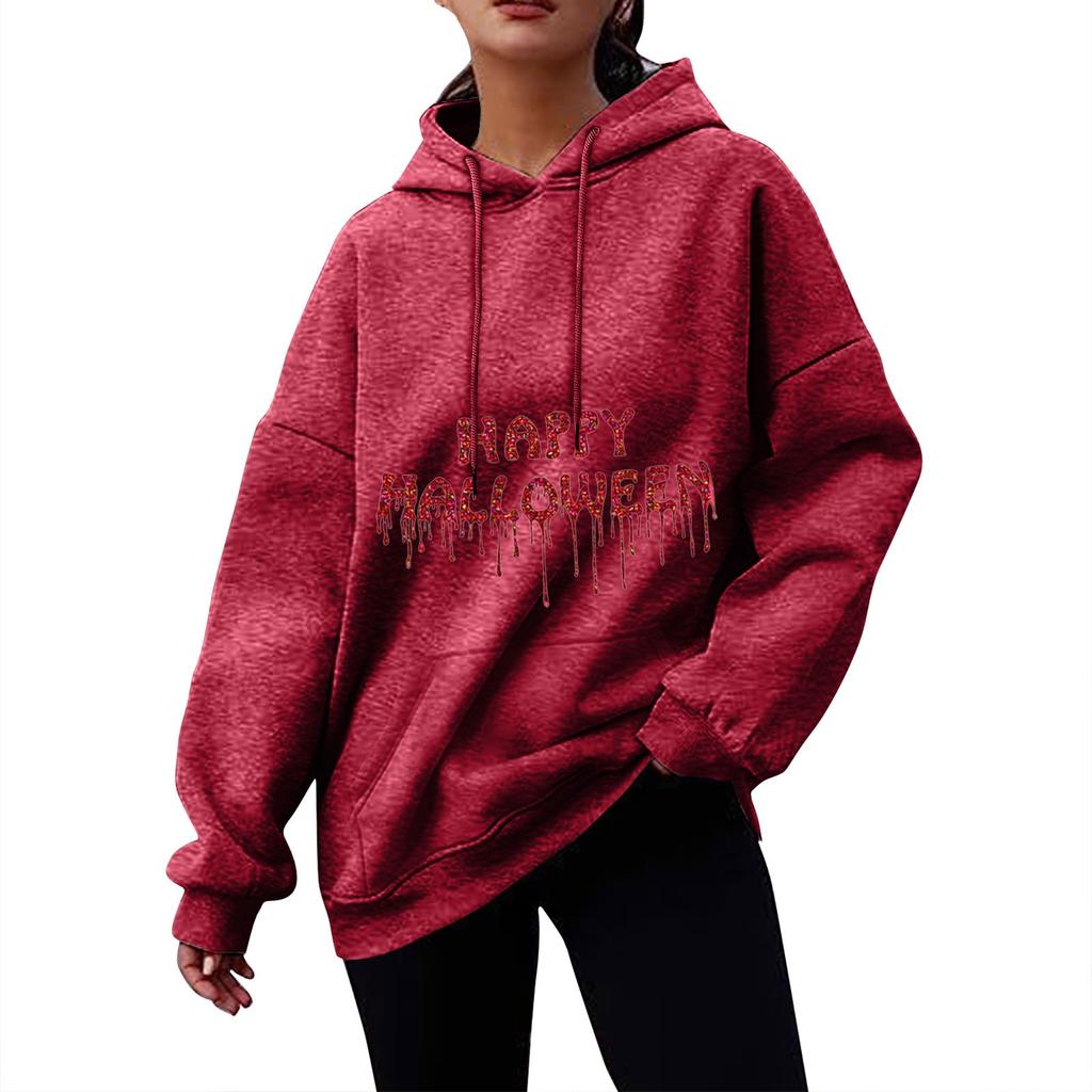 Women's Fall And Winter Halloween Printed Pullover Hooded Sweatshirt Fleece Long Sleeve  Fashion Sweatshirt