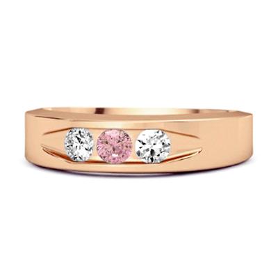 Pink CZ Three Stone Band Women Wedding Ring  - 925 Sterling Silver Rose Gold Vermeil