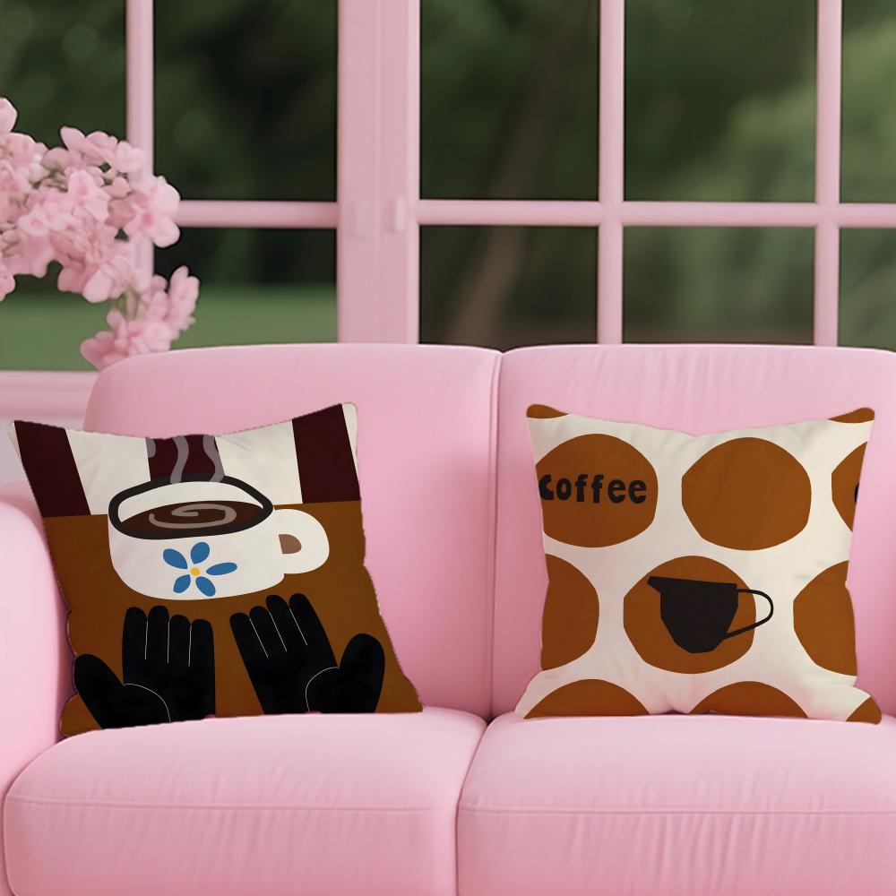 Creative Coffee Illustration Cushion Cover 2-in-1 Reversible Plush Pillow Cover | Car/Sofa/Bed | Perfect Gift