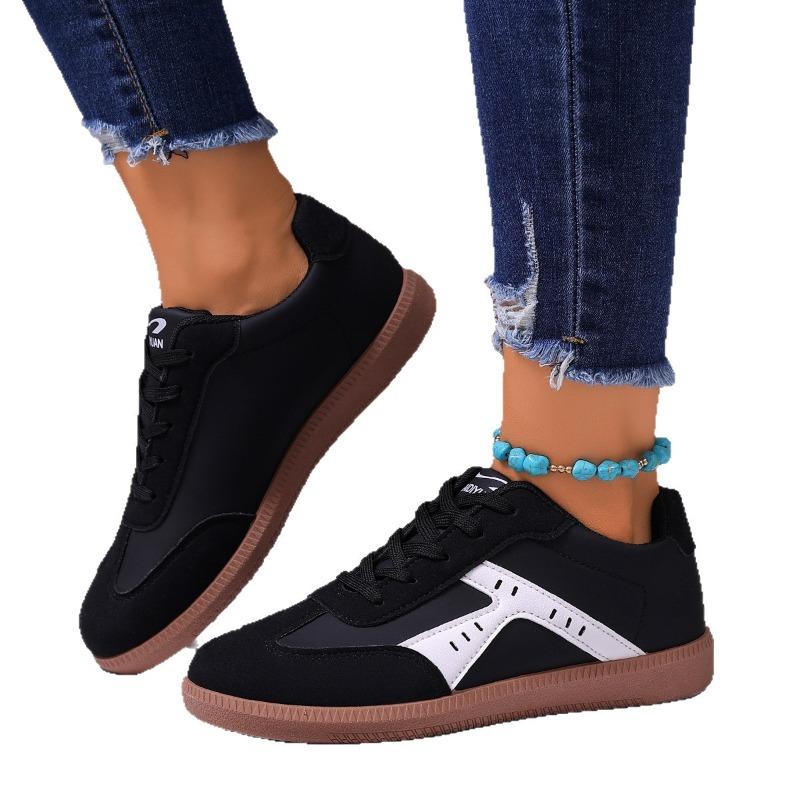 Women's Shoes, Large-sized German Training Shoes, Round-toed Casual Shoes, Lace-up, Low-clasp, Flat Board Shoes