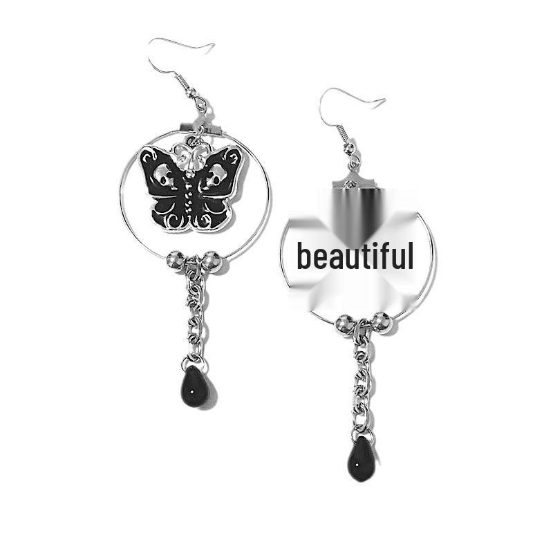 Metal Punk Butterfly Moth Skull Earrings