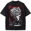 Anime One Punch Man Genos Graphic T Shirt Men Short Sleeve Clothing Casual Cotton Tshirt Vintage Washed T-shirt Harajuku Tops