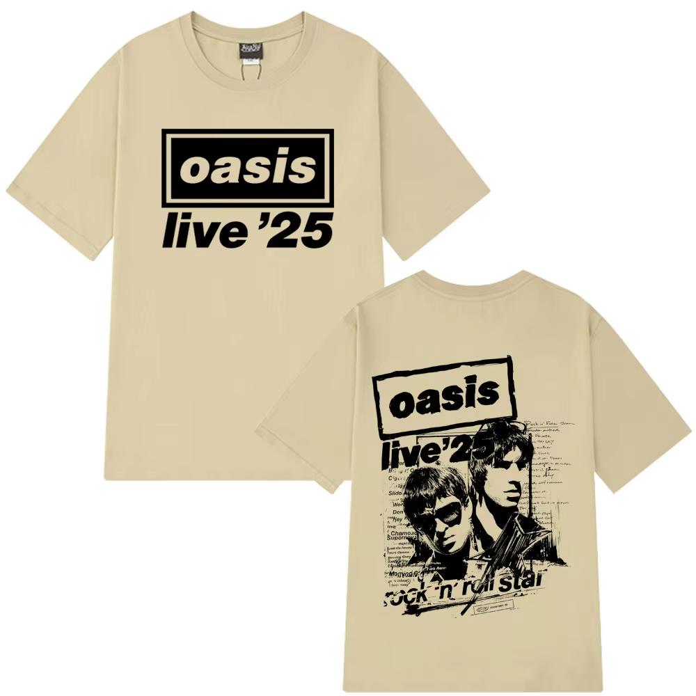

OASIS Live 25 Tour 2025 Vintage T-shirt Men s and Women s Casual Fashion Hip-hop Summer Print 100% Pure Cotton T-shirt 4XL