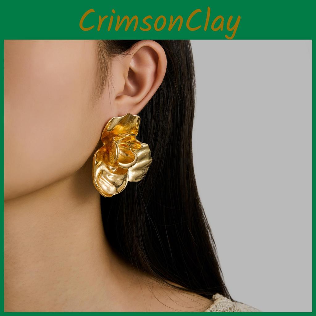 Vintage Elegant Luxury Alloy Floral Earrings With Exquisite Layered Gold Design Women For