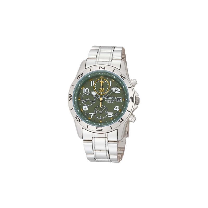

SEIKO 100 meters waterproof Quartz Steel Strap men s watch green dial SND377P1 зелёный