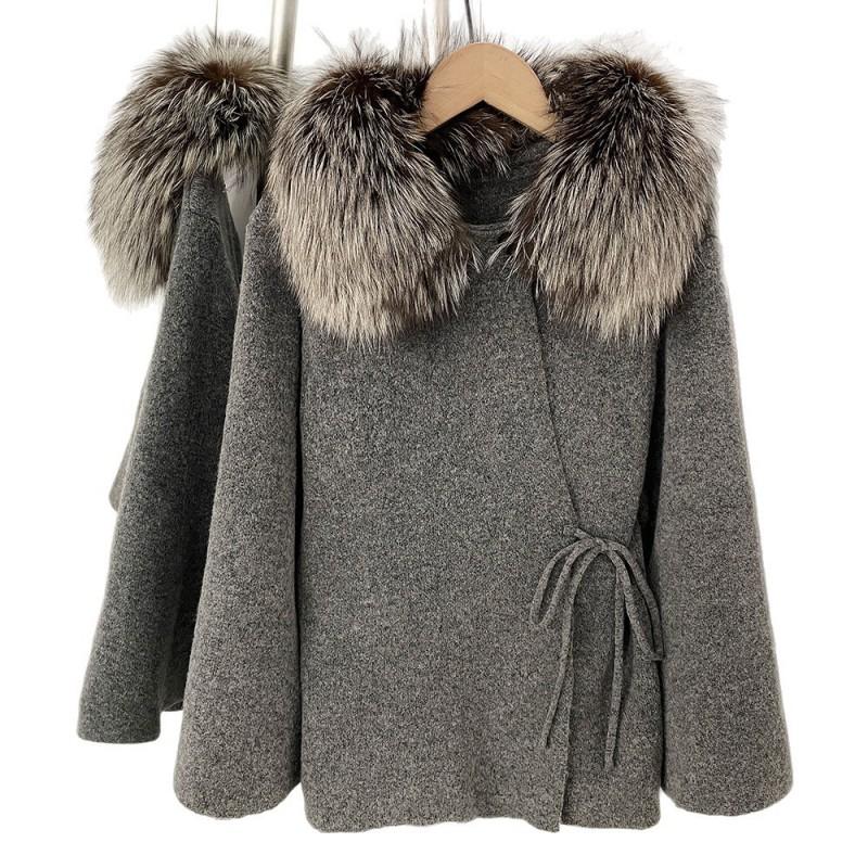 Damen Kurzstrickjacke mit Kunstfuchsfellkragen Lockerer Schnitt Lässiger Pullover 2026