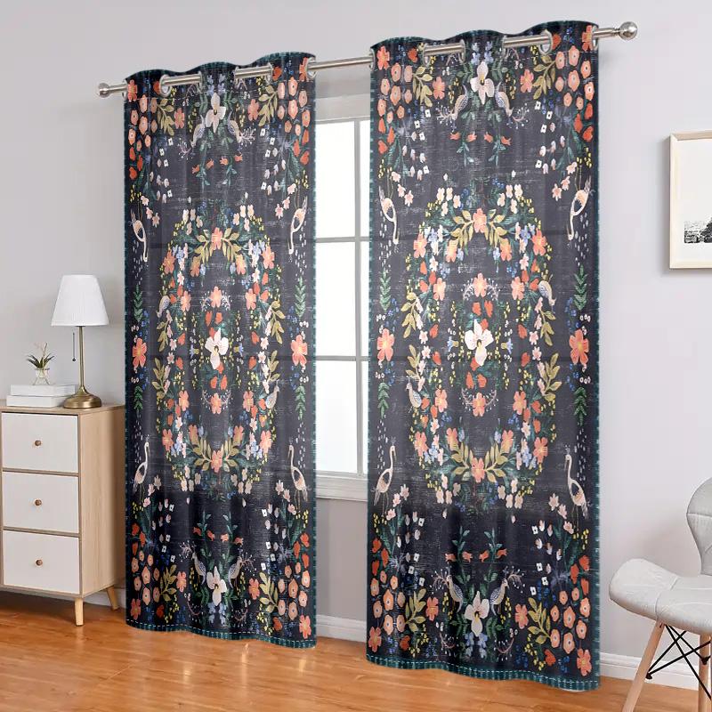 2 Pieces, Retro and Vibrant Floral Luxurious Landscape Curtains - Semi Blackout - Living Room, Bedroom, Home Decoration