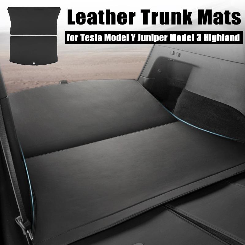 Anti-kick Pad Leather Trunk Mats for Tesla Model Y Model 3 Highland Rear Trunk Protector Pad All Weather Split Dog Liner Pet Mat