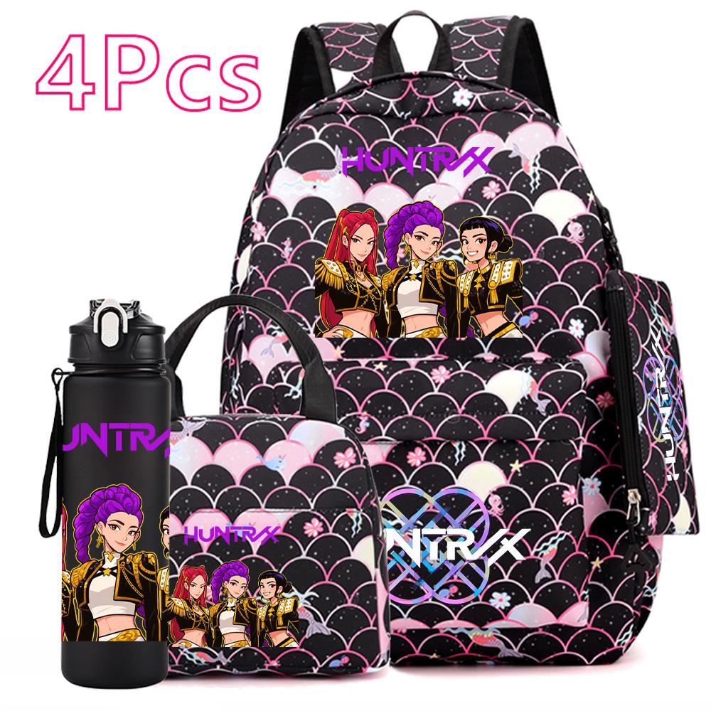 

4Pcs/set Kpop Printed Backpack Large Capacity Bookbag HandBag Case bag with 750ml Water Bottler Boy Girl SchoolBag waterproof Travel bag Mochila