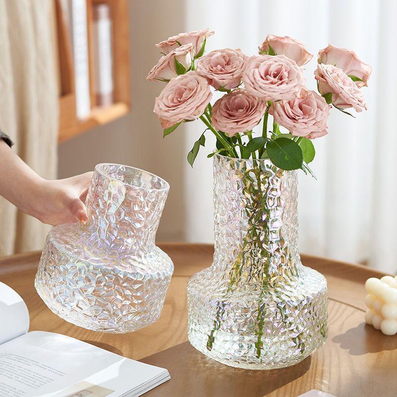 Luxury Hammered Glass Vase: Round Flower Vase & Living Room Ornament for Hydroponics