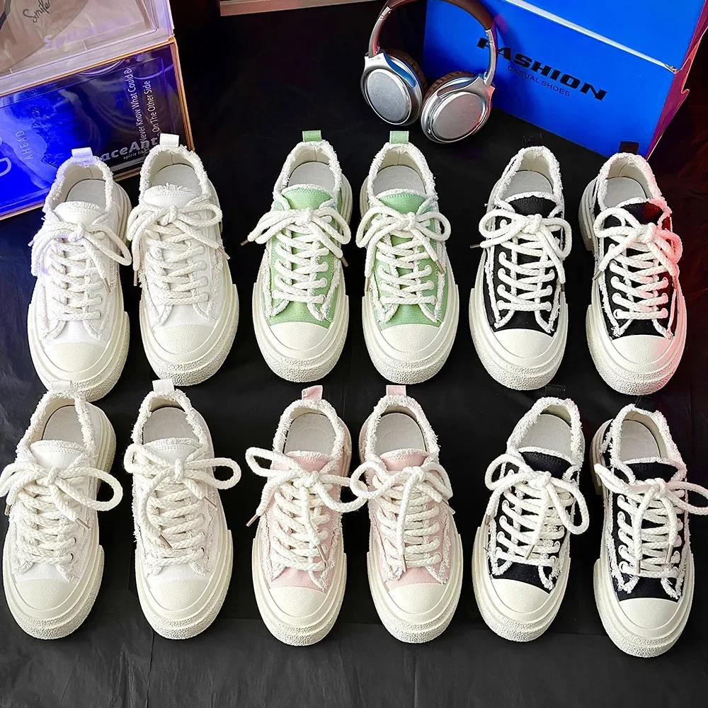Fashion 2024 Latest Men's and Women's Fashion Trendy Canvas Skateboarding Shoes Comfortable Thick Bottom Couple's Casual Sports Shoes