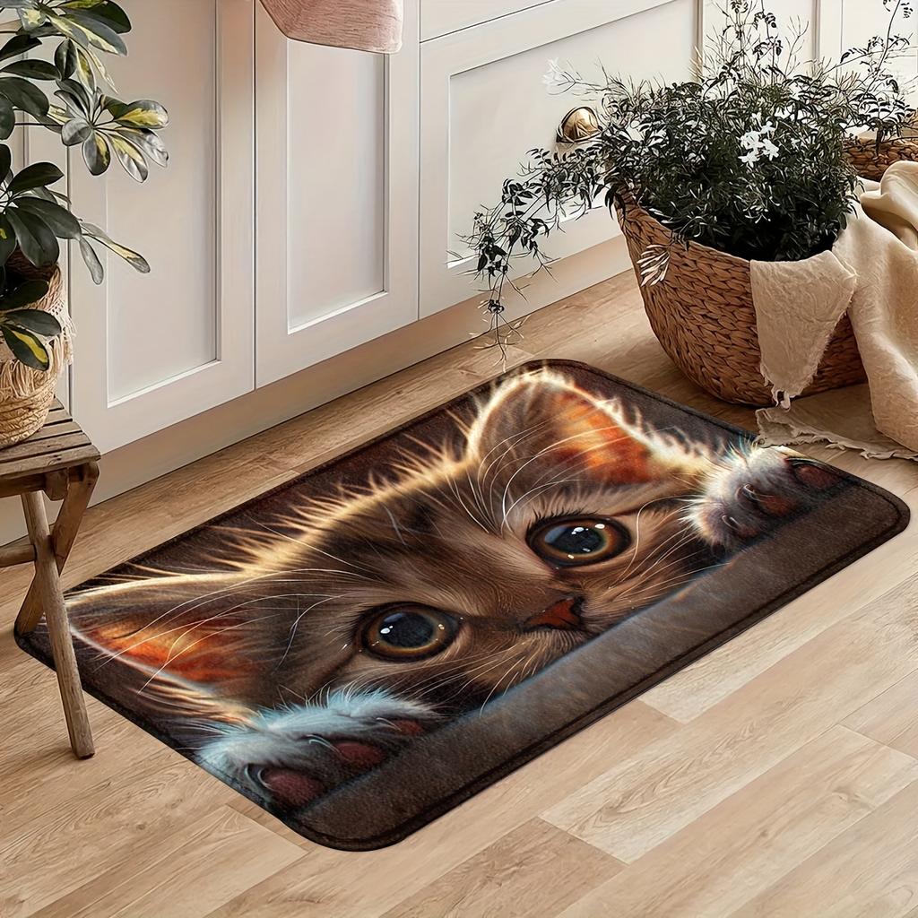 1Pcs Anti Fatigue Kitchen Rugs, Charming Cat Print Waterproof Non-Slip Thick Cushioned Mat Comfort Standing Mat