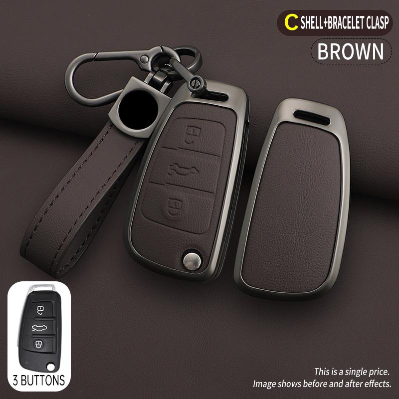 Zinc Alloy Leather Car Remote Key Case Cover for A1 A3 8P A4 A5 A6 C7 A7 S3 S7 S8 R8 Q2 Q3 Q5 Q7 Q8 SQ5 TT RS3 RS6 Keychain