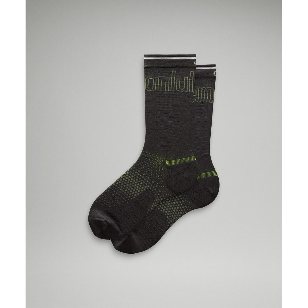 

Lululemon Men S Macropillow Crew Running SockS Medium cuShioning Black Highlight Yellow XL