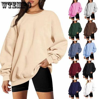 Felpa Pullover Girocollo Donna e Uomo Colore Solido Oversize Largo Casual Felpa in Pile